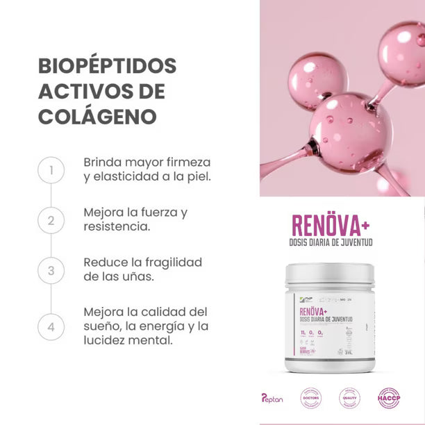 RENÖVA: Biopéptidos de Colágeno hidrolizado con Coenzima Q10, Resveratrol y VitC FWP