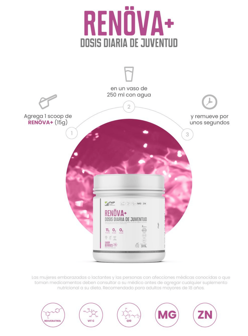 RENÖVA: Biopéptidos de Colágeno hidrolizado con Coenzima Q10, Resveratrol y VitC FWP - BH+ ESSENTIALS